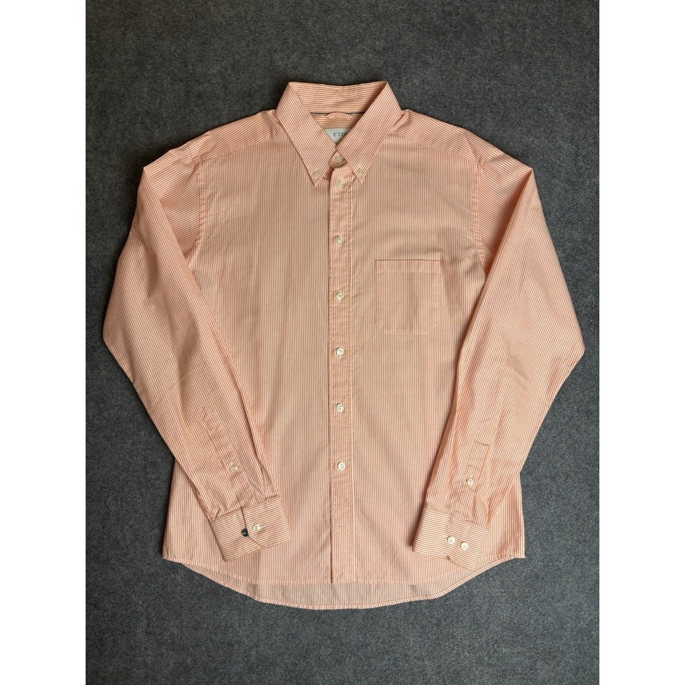 Eton Slim Fit Orange White Striped Button Down Dress Shirt Men's XL 17.5.   A2
